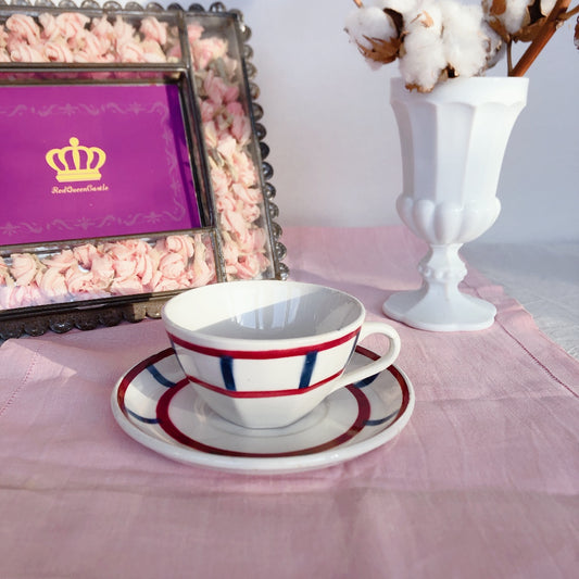 バドンヴィレー バスク柄 カップ&ソーサー「ボルドー・ダークブルー」C フランスアンティーク・食器・皿・プレート ブロカント