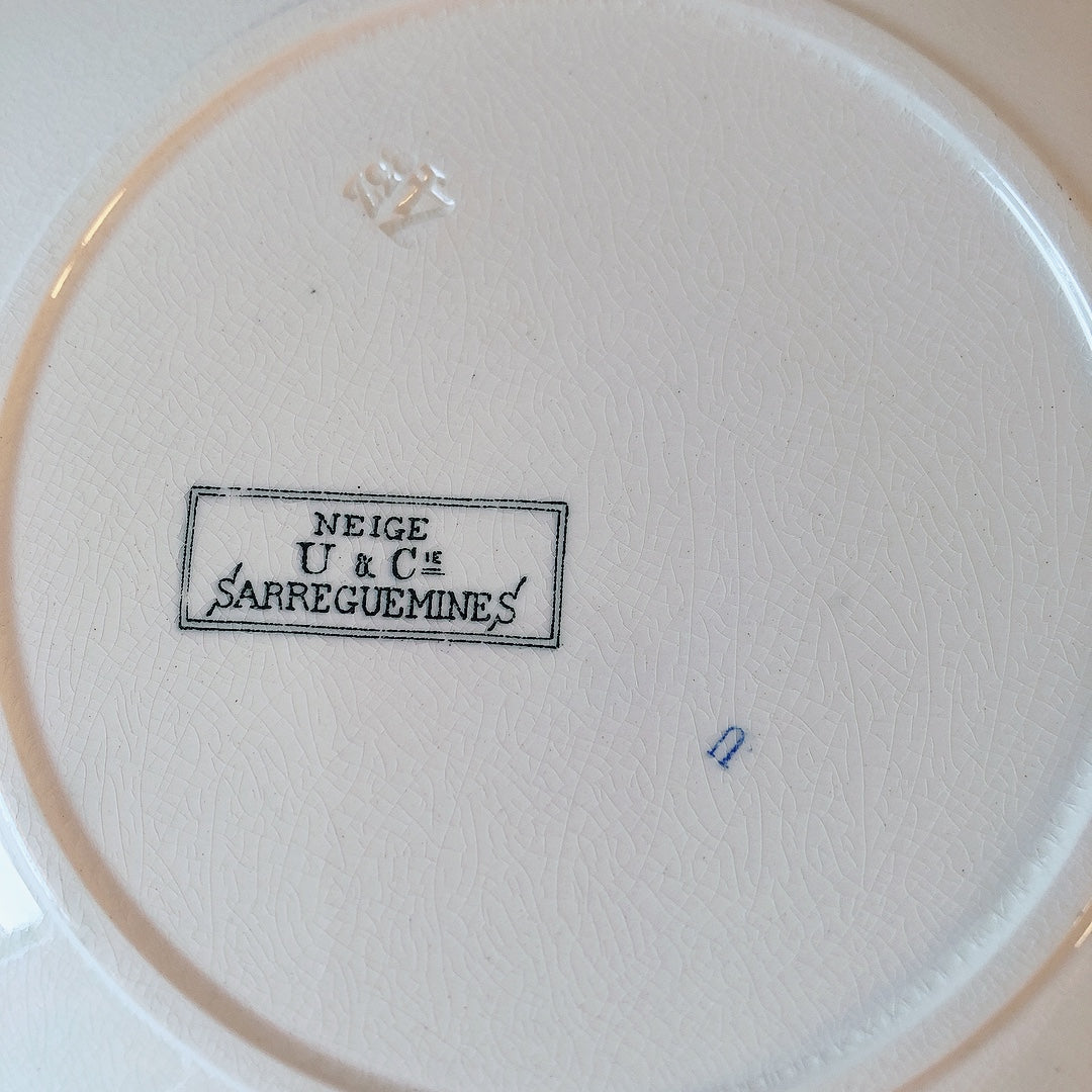 フランスアンティーク U＆C sarreguemines サルグミンヌ 平皿 ”NEIGE”小鳥 A フランスアンティーク食器　ブロカント　蚤の市