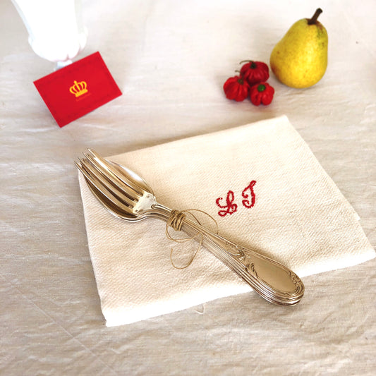 フランスアンティーク シルバープレートカトラリースプーン&フォーク 4点セット A フランスアンティーク食器 ブロカント 蚤の市