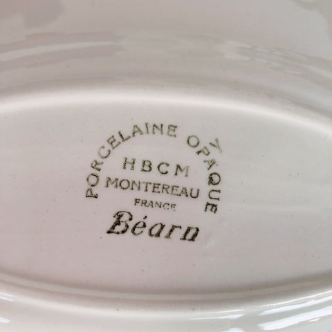クレイユエモントロー HBCM Béarn ラヴィエ オーバル皿 バスク柄 A「ボルドーｘダークブルー」フランスアンティーク食器 ブロカント 蚤の市