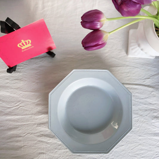 クレイユモントロー オクトゴナル クルーズプレート 深皿 パールブルー フランスアンティークプレート アンティーク食器