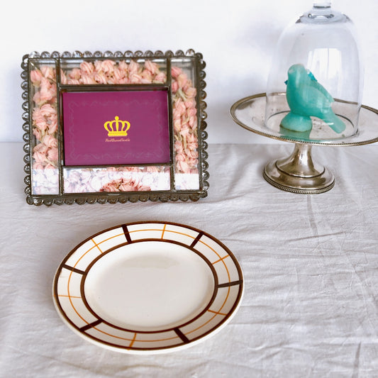 フランスアンティーク Longchamp ロンシャン YVONNE デザートプレート D バスク柄 マロン✕オレンジ フランスアンティーク食器 ブロカント 蚤の市