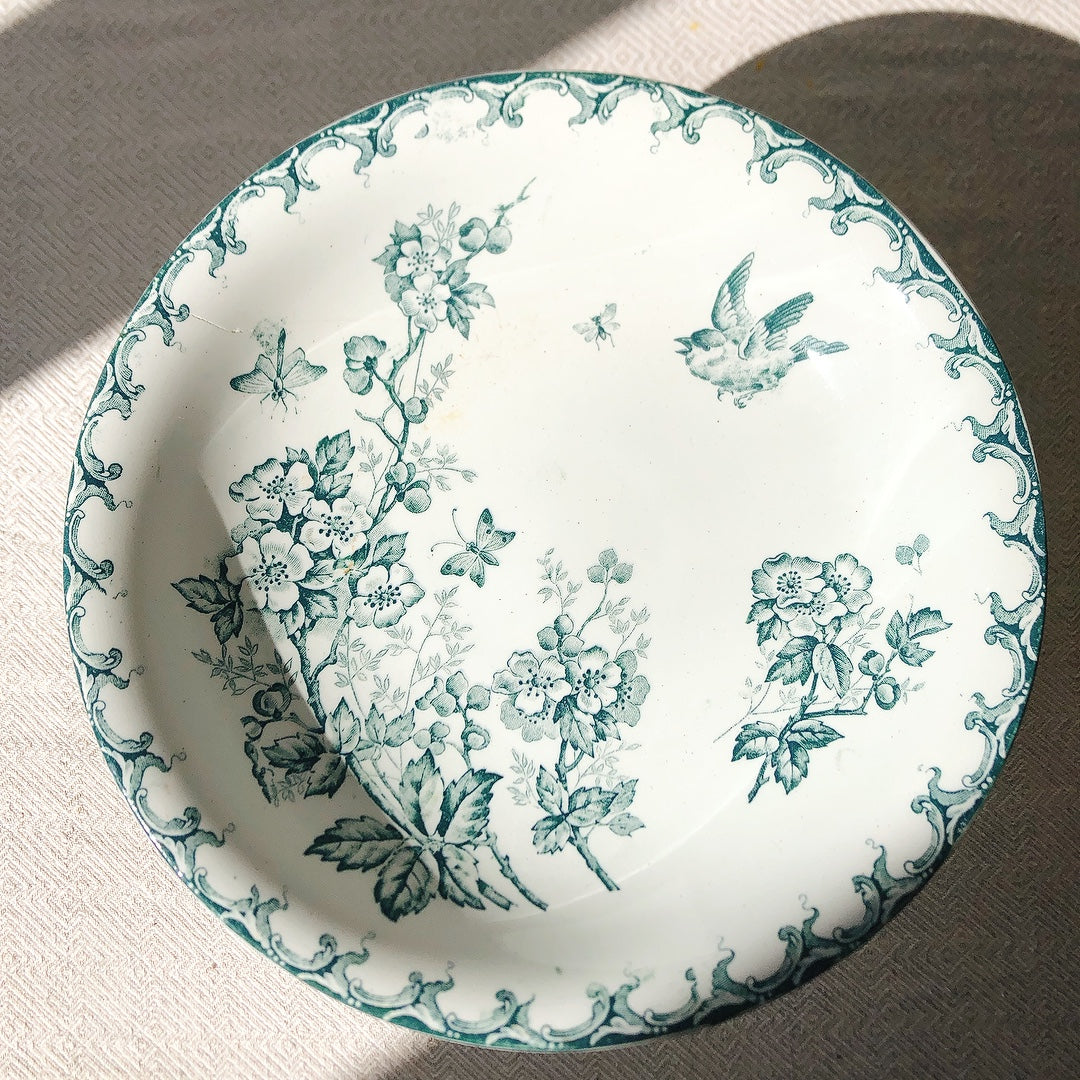 フランス サンタマンアマ―ジュ 小鳥 コンポ―ト皿 コンポティエ 『ALBEPINE』（サンザシ） フランスアンティーク食器 ブロカント・蚤の市
