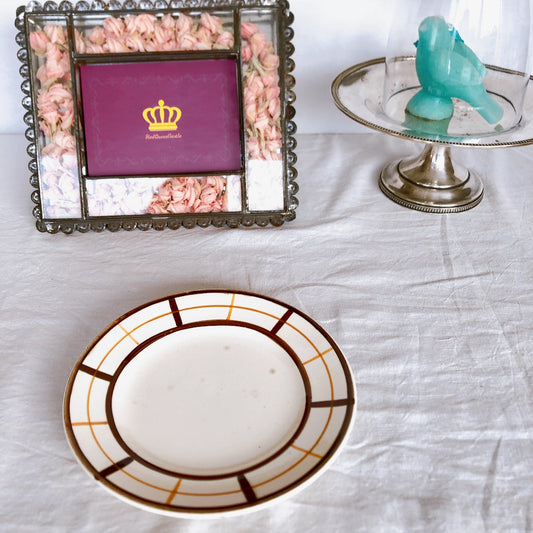 フランスアンティーク Longchamp ロンシャン YVONNE デザートプレート E バスク柄 マロン✕オレンジ フランスアンティーク食器 ブロカント 蚤の市