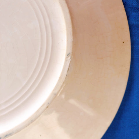 フランスアンティーク HBCM Béarn クレイユモントロー バスク柄 ディナープレート /平皿「イエローｘダークブルー」A フランスアンティーク食器 ブロカント 蚤の市