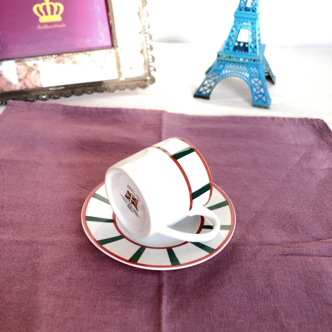 フランスアンティーク バスク柄 カップ＆ソーサー「レッドｘグリーン」D アンティーク食器・皿・プレート ブロカント