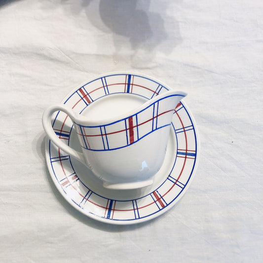 リュネビル バスク柄 ミルクポット&デザートプレートセット フランスアンティーク食器 ブロカント 蚤の市 トリコロールカラー