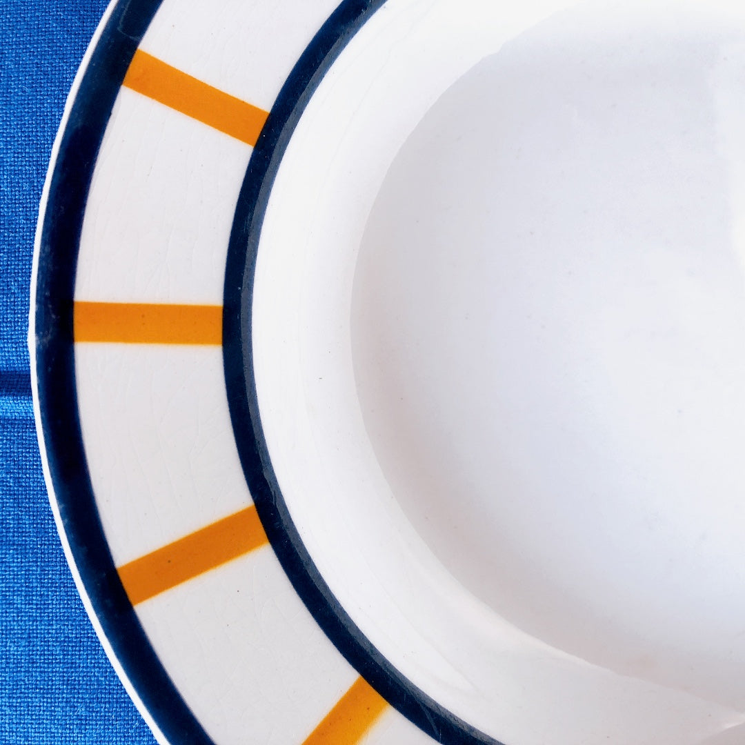 フランスアンティーク HBCM Béarn クレイユモントロー バスク柄 スーププレート /深皿「イエローｘダークブルー」A 他４点セット　フランスアンティーク食器 ブロカント 蚤の市