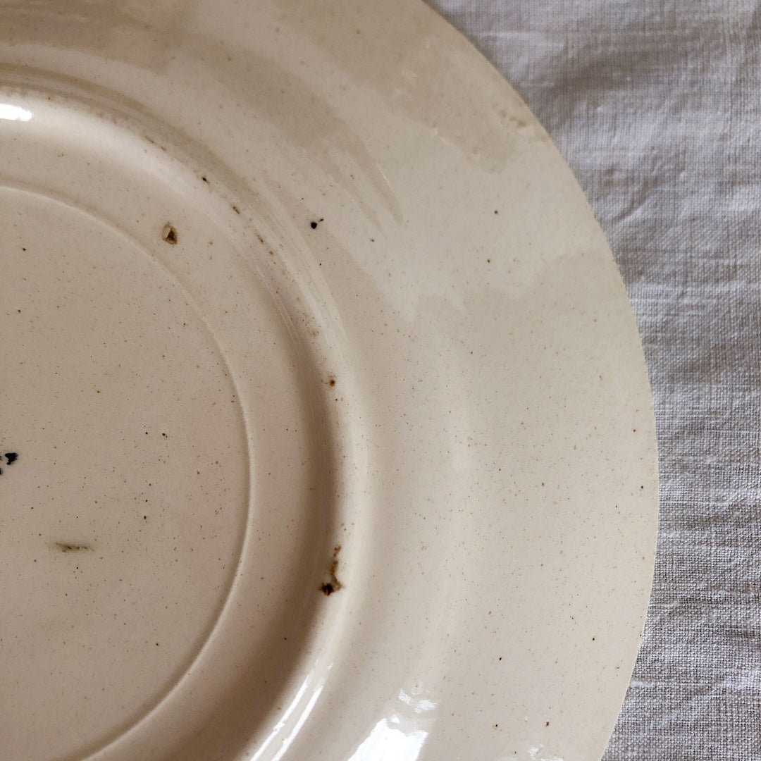 フランスアンティーク Longchamp ロンシャン YVONNE の平皿 C バスク柄 マロン✕オレンジ フランスアンティーク食器 ブロカント 蚤の市