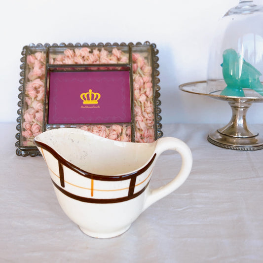 フランスアンティーク Longchamp ロンシャン YVONNE ミルクポット バスク柄 マロン✕オレンジ フランスアンティーク食器 ブロカント 蚤の市