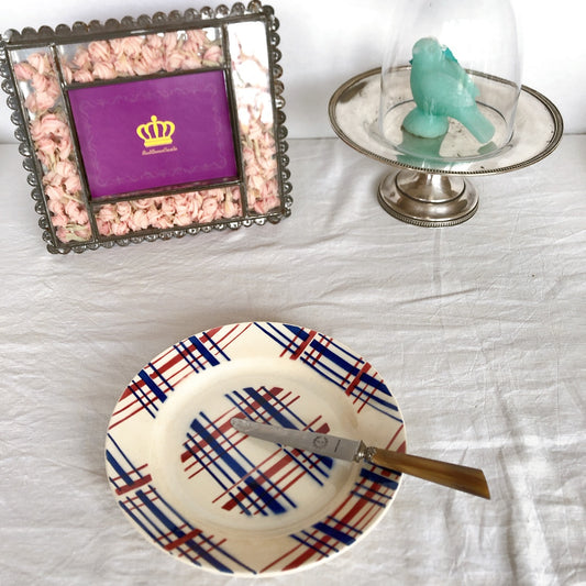 フランスアンティーク サンタマン SAINT AMAND バスク柄プレート 22.5㎝ D フランスアンティーク食器 蚤の市 ブロカント