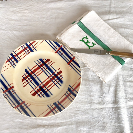 フランスアンティーク サンタマン SAINT AMAND バスク柄プレート 22.5㎝ E フランスアンティーク食器 蚤の市 ブロカント