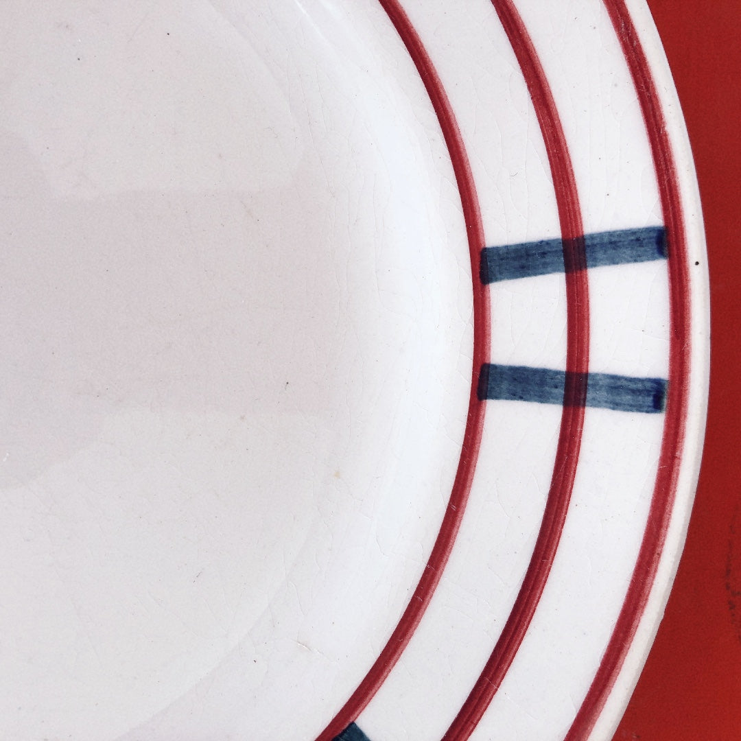 ご予約バスク柄食器セット ジアン Gien 『BAYONNE』ディナープレート バスク柄 レッド✕ブルー A フランスアンティーク・食器・皿