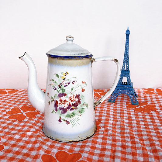 フランスアンティーク JAPY社 ホーロー製ポット パンジー&すずらん フランスアンティーク・ビンテージ雑貨 ブロカント 蚤の市