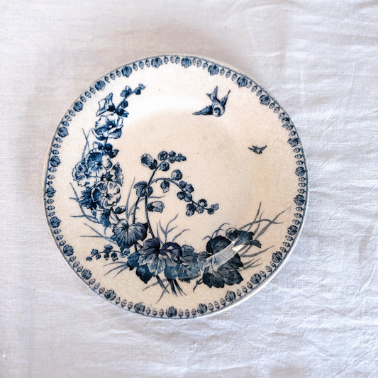 フランスアンティークプレート GIEN ジアン‘’BOSQUET‘’ブルー アンティーク食器・皿・ブロカント ・蚤の市