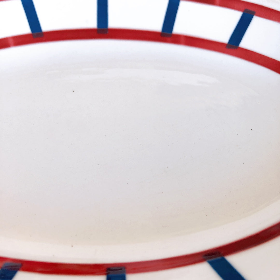 ご予約クレイユエモントロー HBCM Béarn  ラヴィエ オーバル皿 バスク柄「ボルドーｘダークブルー」モノプリエコバックセット フランスアンティーク食器 ブロカント 蚤の市