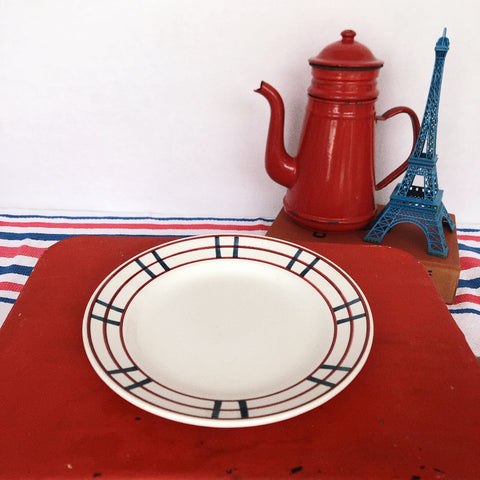 ご予約バスク柄食器セット ジアン Gien 『BAYONNE』ディナープレート バスク柄 レッド✕ブルー A フランスアンティーク・食器・皿・プレート ブロカント