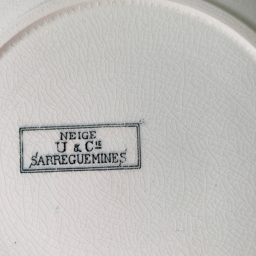 フランスアンティーク U＆C sarreguemines サルグミンヌ 平皿 ”NEIGE”小鳥 C ランスアンティーク食器　ブロカント　蚤の市
