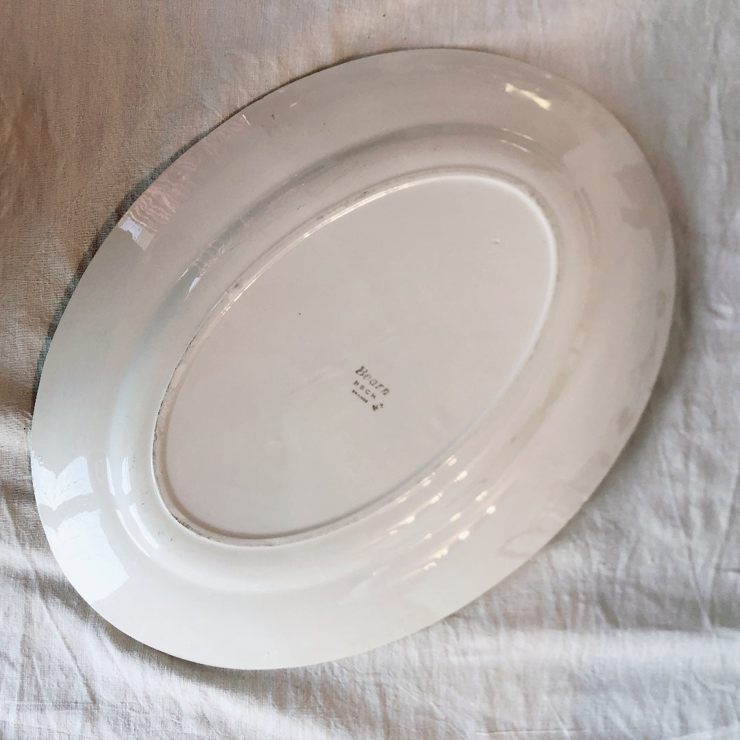 クレイユモントロー HBCM Béarn バスク柄 オーバル皿 楕円形大皿「ボルドー・ダークブルー」フランスアンティーク・食器・皿・プレート ブロカント