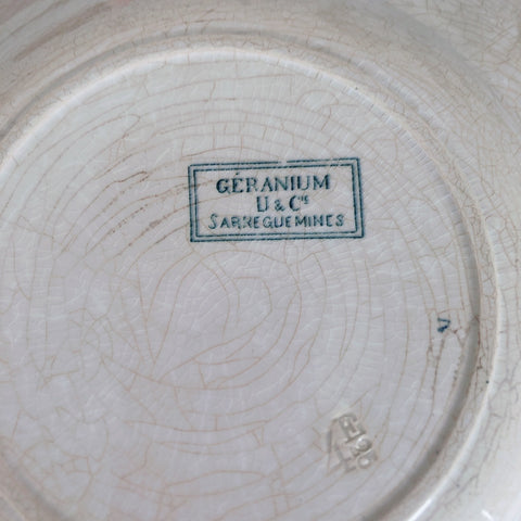 フランスアンティーク U＆Cサルグミンヌ 平皿 ”GERANIUM” ゼラニウム フランスアンティーク食器　ブロカント　蚤の市