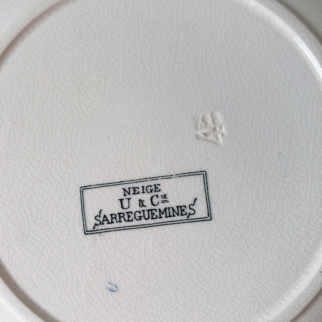 フランスアンティーク U＆C sarreguemines サルグミンヌ 平皿 ”NEIGE”小鳥 B ランスアンティーク食器　ブロカント　蚤の市