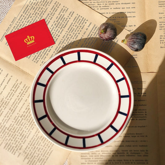 フランスアンティーク HBCM Béarn クレイユエモントロー バスク柄 デザートプレート「ボルドー・ダークブルー」B フランスアンティーク食器 ブロカント 蚤の市