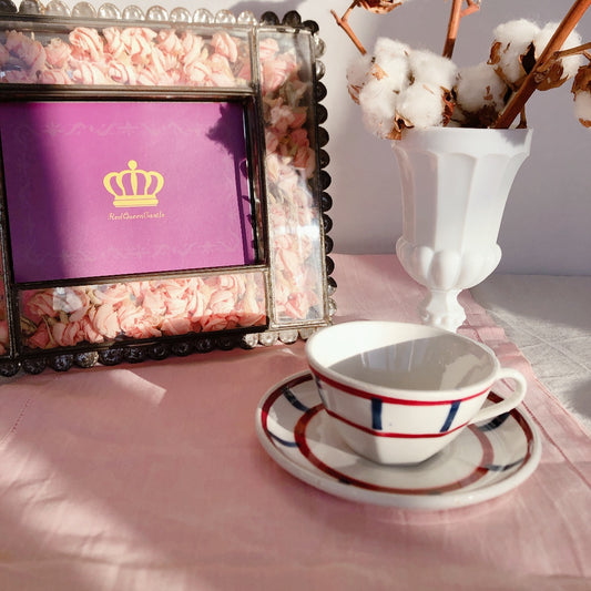 バドンヴィレー バスク柄 カップ&ソーサー「ボルドー・ダークブルー」F フランスアンティーク・食器・皿・プレート ブロカント