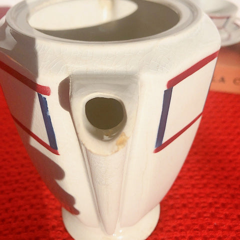 フランスアンティーク・食器・皿・プレート ブロカント  バドンヴィレー バスク柄 ポット「ルージュ・マリン」クレイユエモントロー