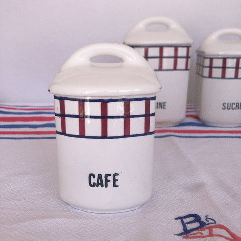 フランスアンティーク サンタマン バスク柄 陶器キャニスター 「ルージュ・ブルー」C フランスアンティーク食器　ブロカント　蚤の市