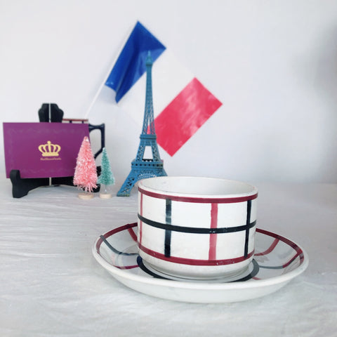 (ご予約済)サンタマン バスク柄のカップ＆ソーサー A フランスアンティーク食器 ブロカント 蚤の市