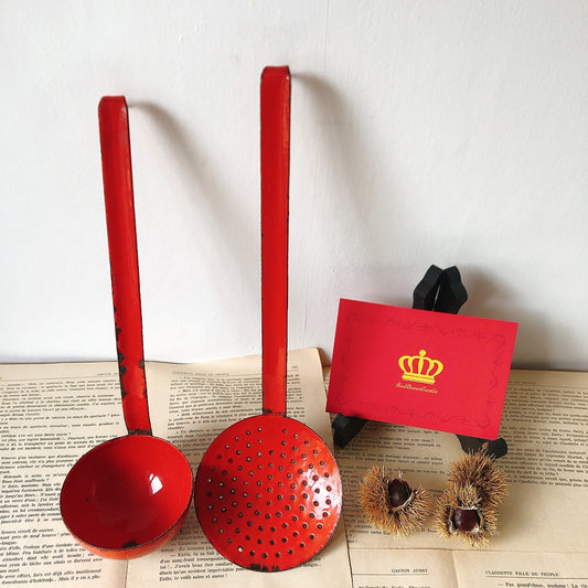 フランスアンティーク ヴィンテージ レードル 2点セット ルージュ フランスアンティーク雑貨 ブロカント 蚤の市 アンティークキッチン雑貨